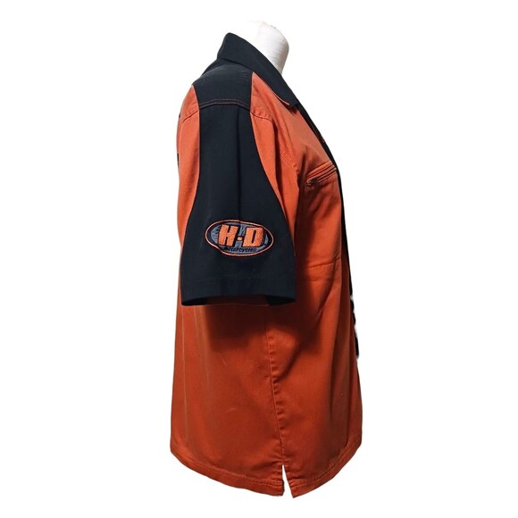 Vintage Harley Davidson Men's Button Up Shirt Size M Orange Black Zipper Pockets - Picture 3 of 5